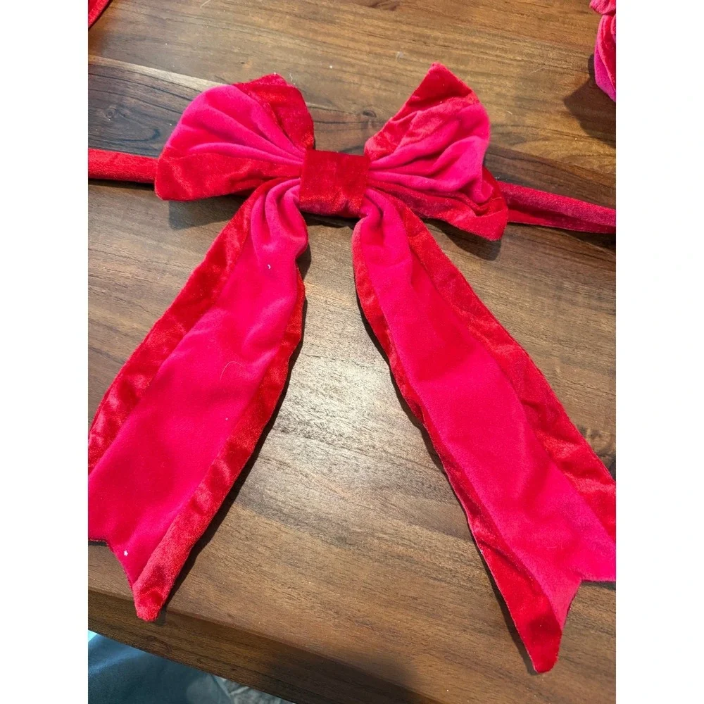 New LOT Christmas Red Velvet Bow Garland 6ft Holiday Decor Mantel Christmas